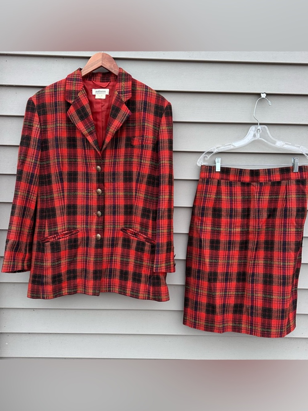 Plaid Wool blend Skirt Blazer Set STEILMANN Size 12